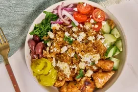 Mediterranean Crispy Rice Chicken Bowl