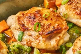 One-Pan Honey Garlic Chicken Thighs with Roasted Veggies